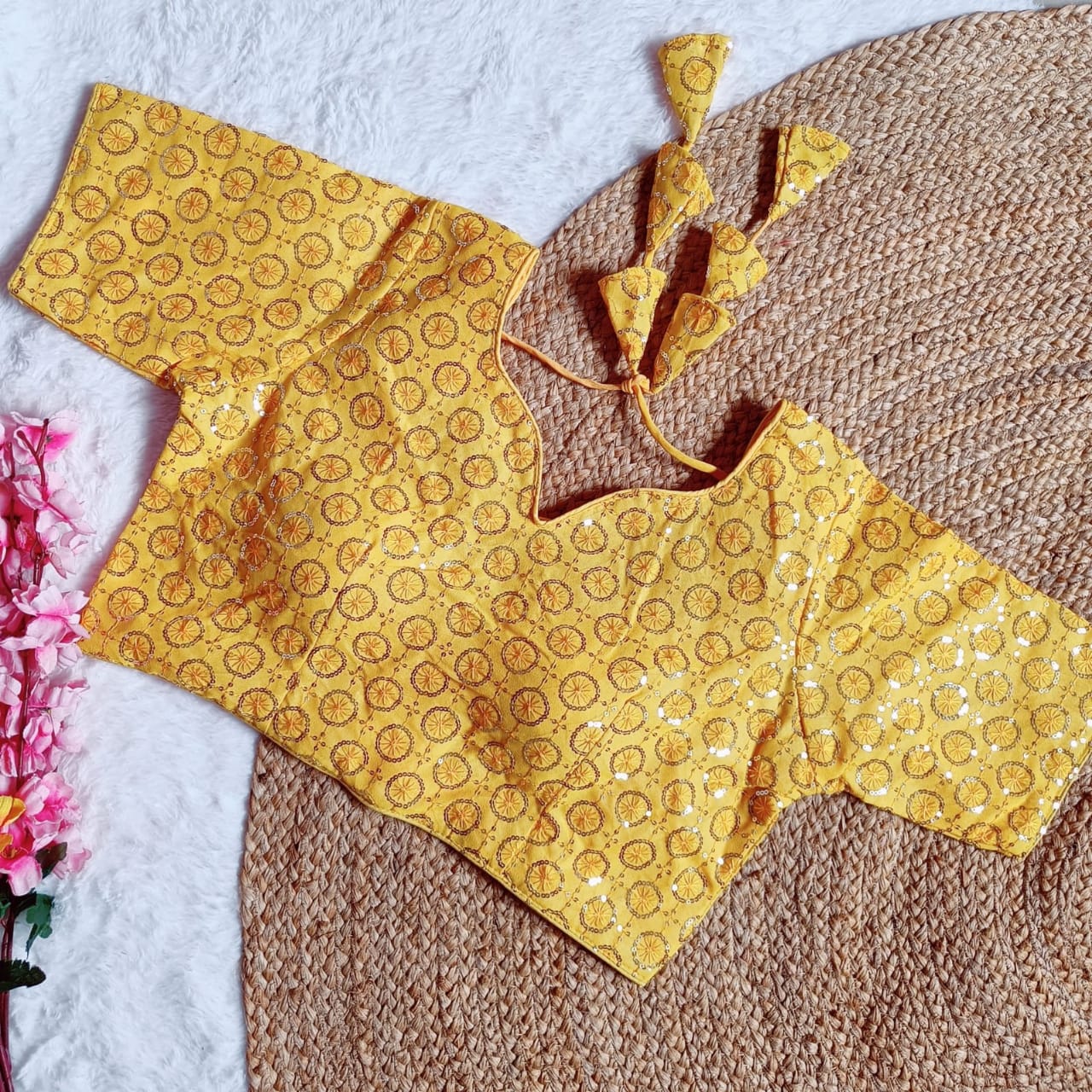Designer Heavy Georgette Sequence Work Blouse-Yellow